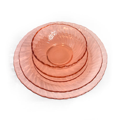 Set of Six Pink Spiral Depression Glass Tableware