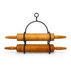 Vintage Wooden Rolling Pins Set with Black Metal Wall Rack, Circa 1970s