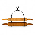 Vintage Wooden Rolling Pins Set with Black Metal Wall Rack, Circa 1970s