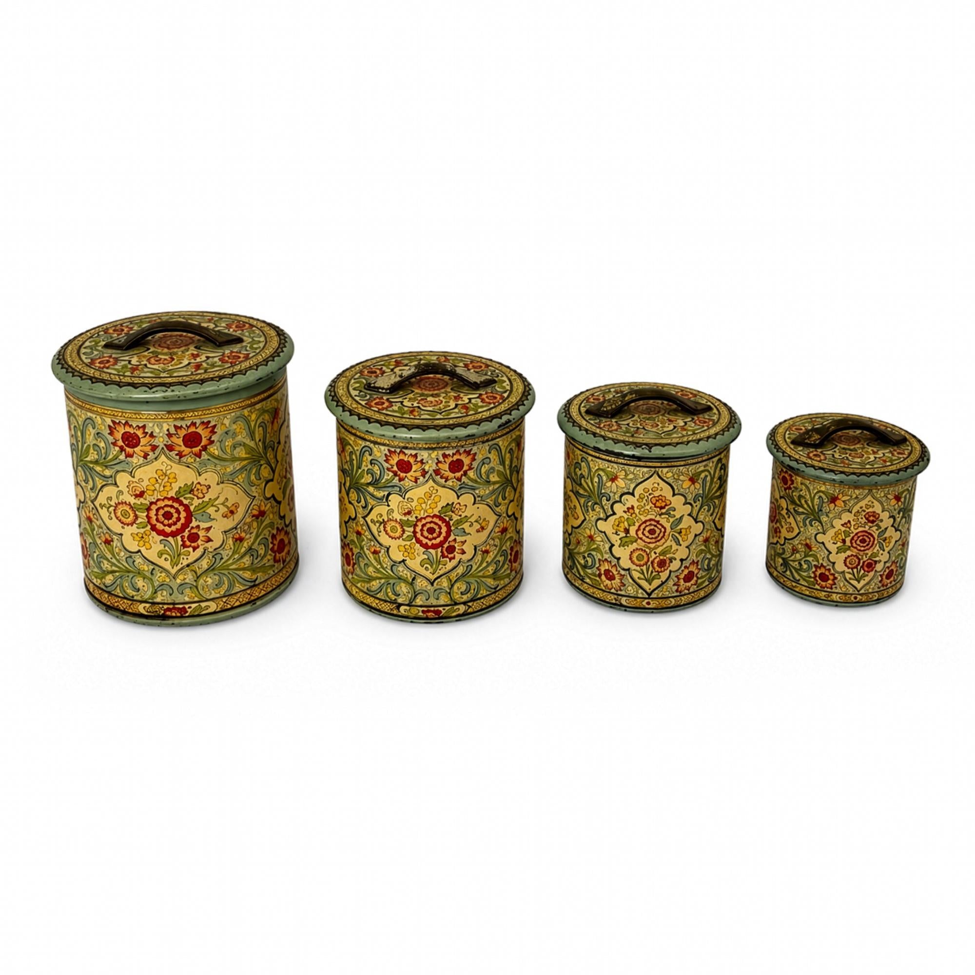 Mid-Century Holland Floral Tin Nesting Canister Set of Four