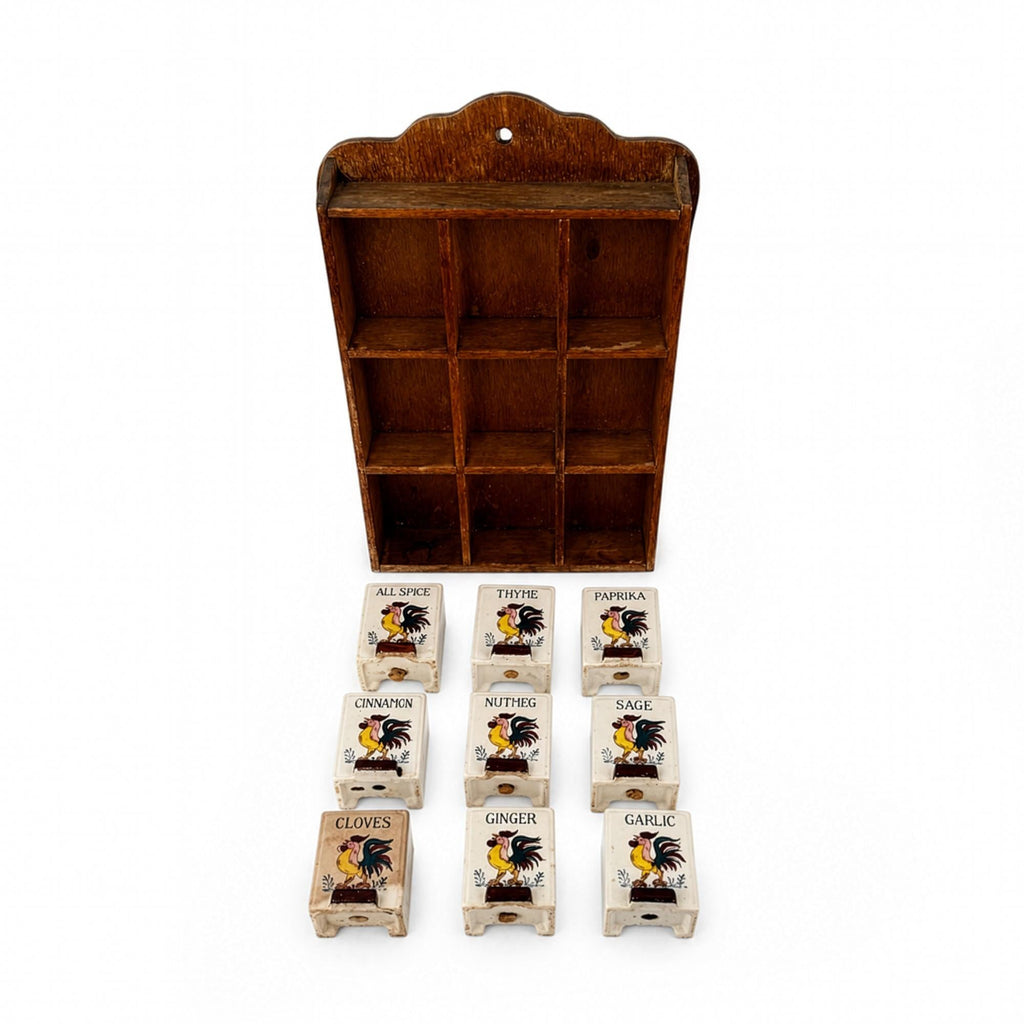 Vintage Fred Roberts Ceramic Spice Rack with Rooster Motif, Japan