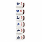 Vintage Milk Glass Spice Jar Set with Red Lids and Metal Rack, Set of 7