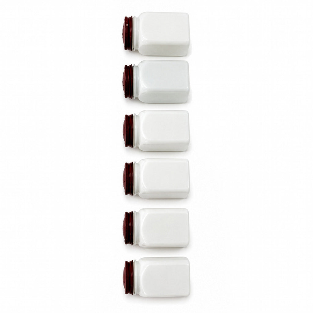 Vintage Milk Glass Spice Jar Set with Red Lids and Metal Rack, Set of 7