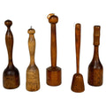 Collection of Five Antique Primitive Turned Wood Kitchen Mashers