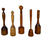 Collection of Five Antique Primitive Turned Wood Kitchen Mashers