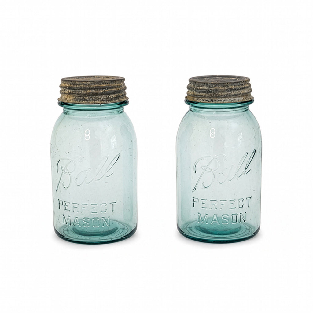 Set of 20 Antique Blue Ball Mason Jars with Zinc Lids, Circa 1890