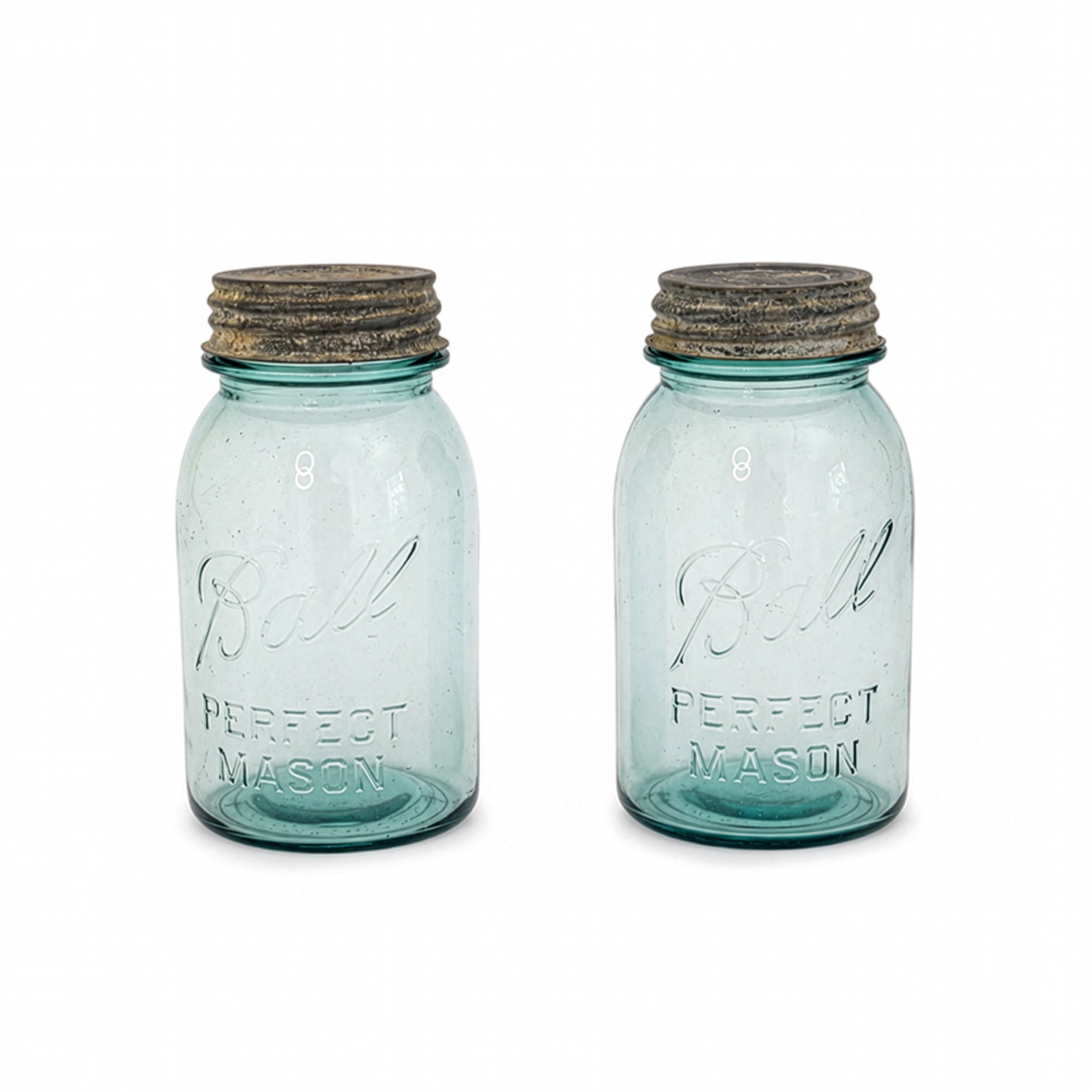Set of 20 Antique Blue Ball Mason Jars with Zinc Lids, Circa 1890