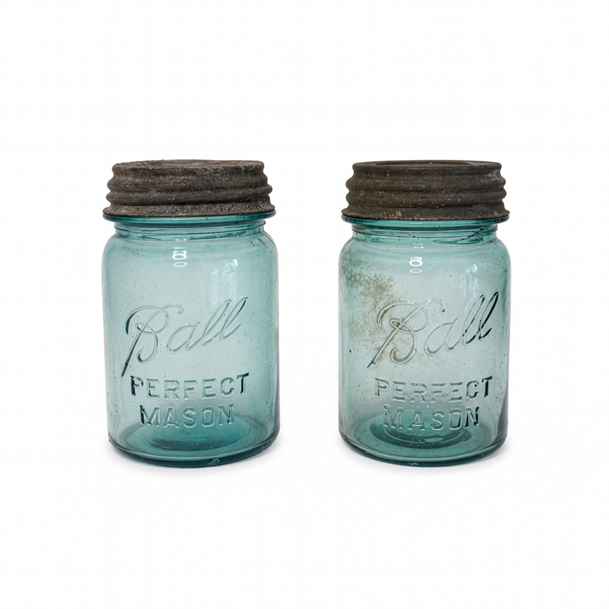 Set of 20 Antique Blue Ball Mason Jars with Zinc Lids, Circa 1890