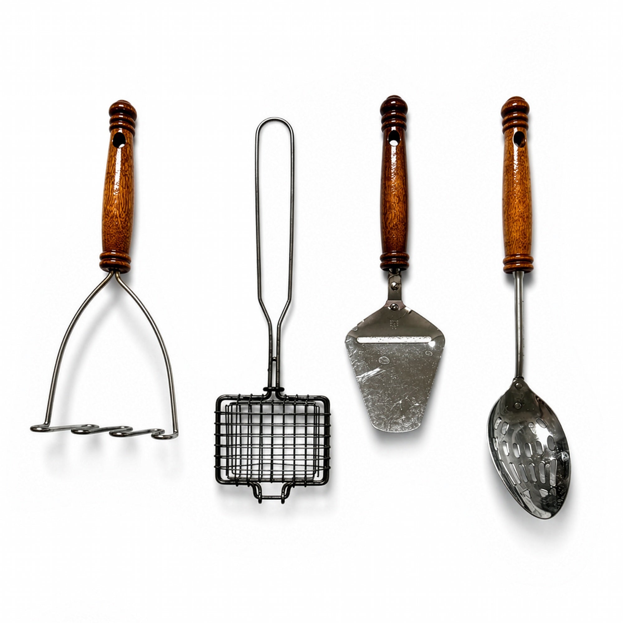 Vintage Ekco 15-Piece Kitchen Utensil Set, Chrome &amp; Wood, Wall Rack