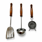 Vintage Ekco 15-Piece Kitchen Utensil Set, Chrome &amp; Wood, Wall Rack