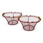 Pair of Vintage Red Wire Farmhouse Egg Baskets with Wood Handles