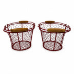 Pair of Vintage Red Wire Farmhouse Egg Baskets with Wood Handles