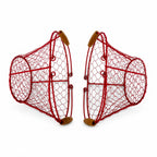 Pair of Vintage Red Wire Farmhouse Egg Baskets with Wood Handles