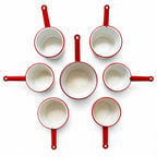Vintage White Enamelware Cookware Collection with Red Trim, Set of 8