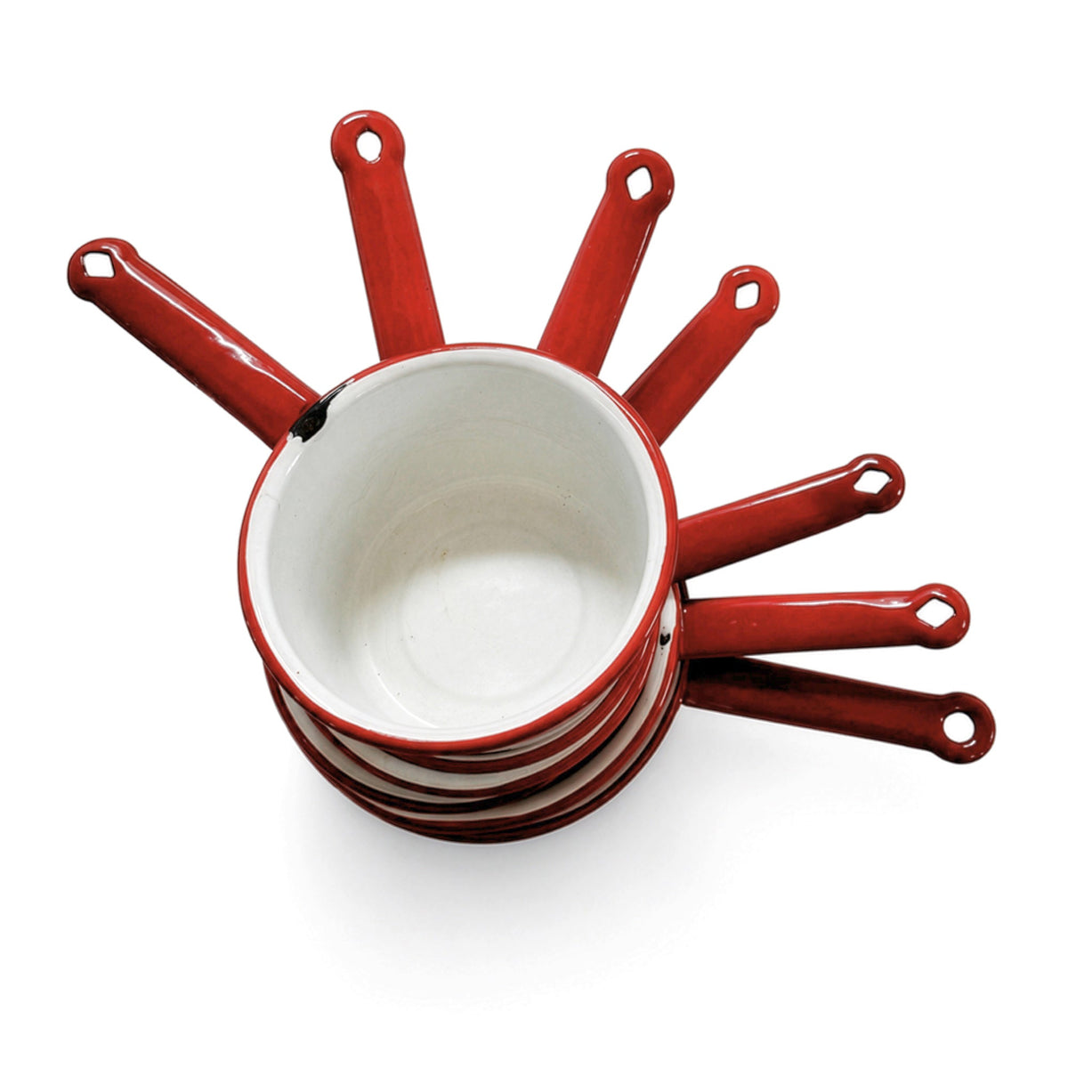 Vintage White Enamelware Cookware Collection with Red Trim, Set of 8