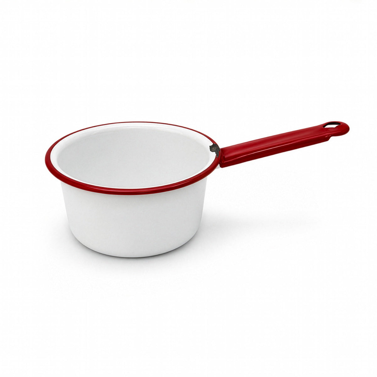 Vintage White Enamelware Cookware Collection with Red Trim, Set of 8