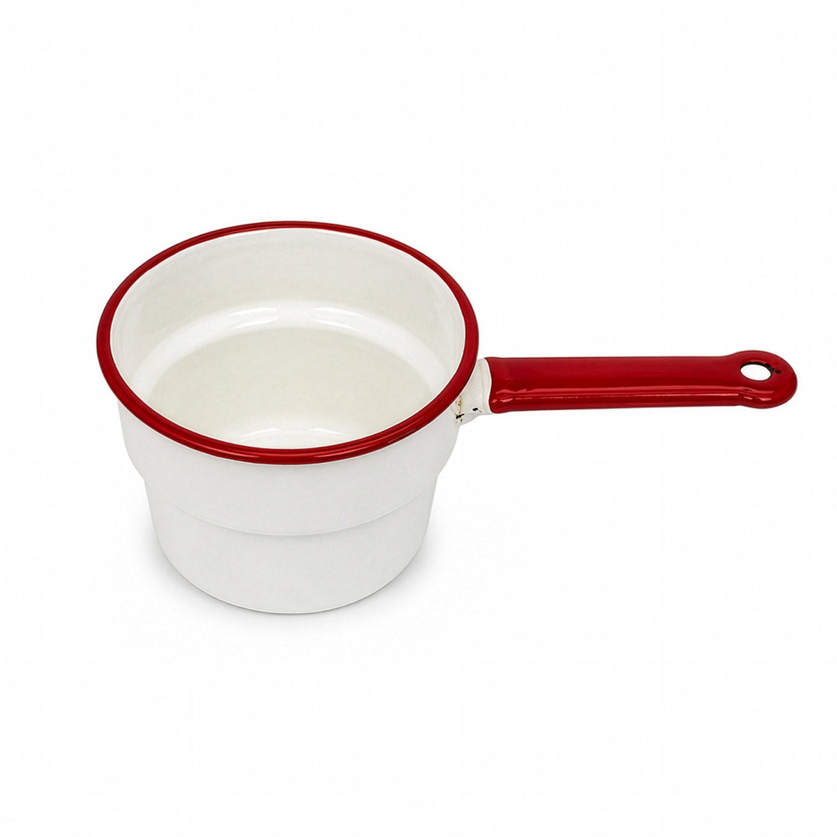 Vintage White Enamelware Cookware Collection with Red Trim, Set of 8