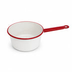Vintage White Enamelware Cookware Collection with Red Trim, Set of 8