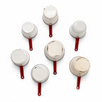 Vintage White Enamelware Cookware Collection with Red Trim, Set of 8