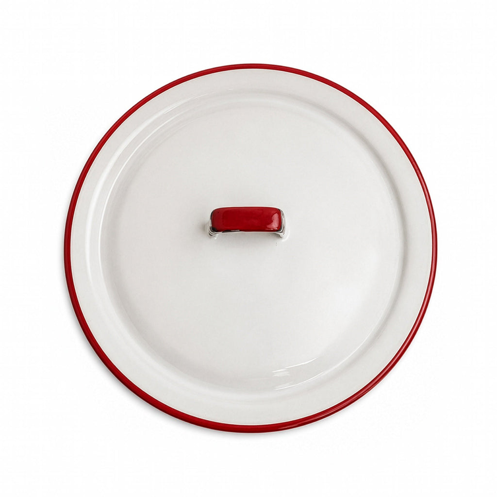 Vintage White Enamelware Cookware Collection with Red Trim, Set of 8