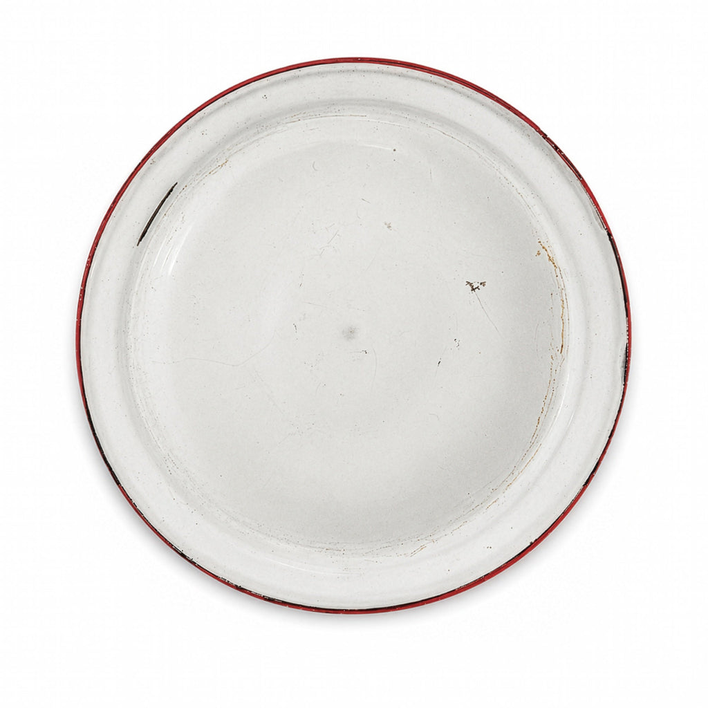 Vintage White Enamelware Cookware Collection with Red Trim, Set of 8