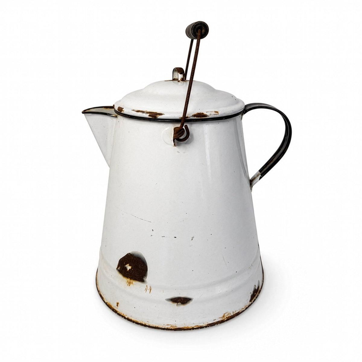 Vintage White &amp; Black Enamelware Coffee Pot and Wash Basin Set, 1920s