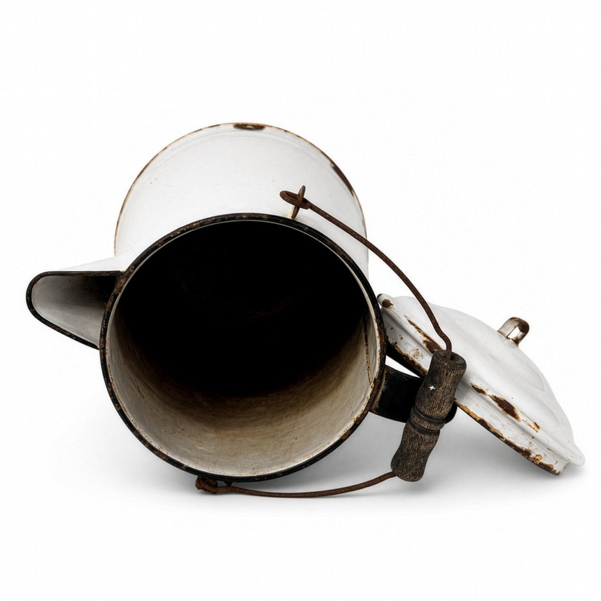Vintage White &amp; Black Enamelware Coffee Pot and Wash Basin Set, 1920s