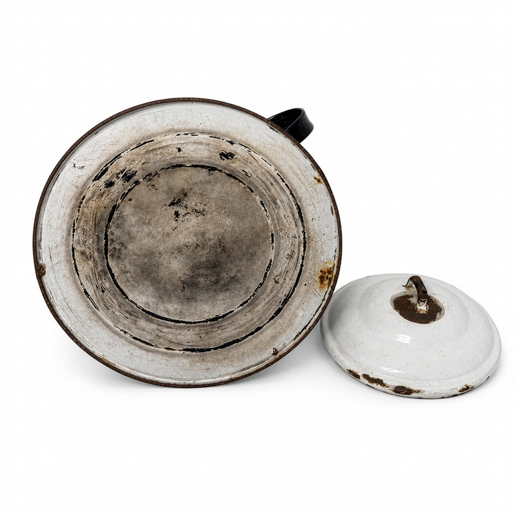Vintage White &amp; Black Enamelware Coffee Pot and Wash Basin Set, 1920s