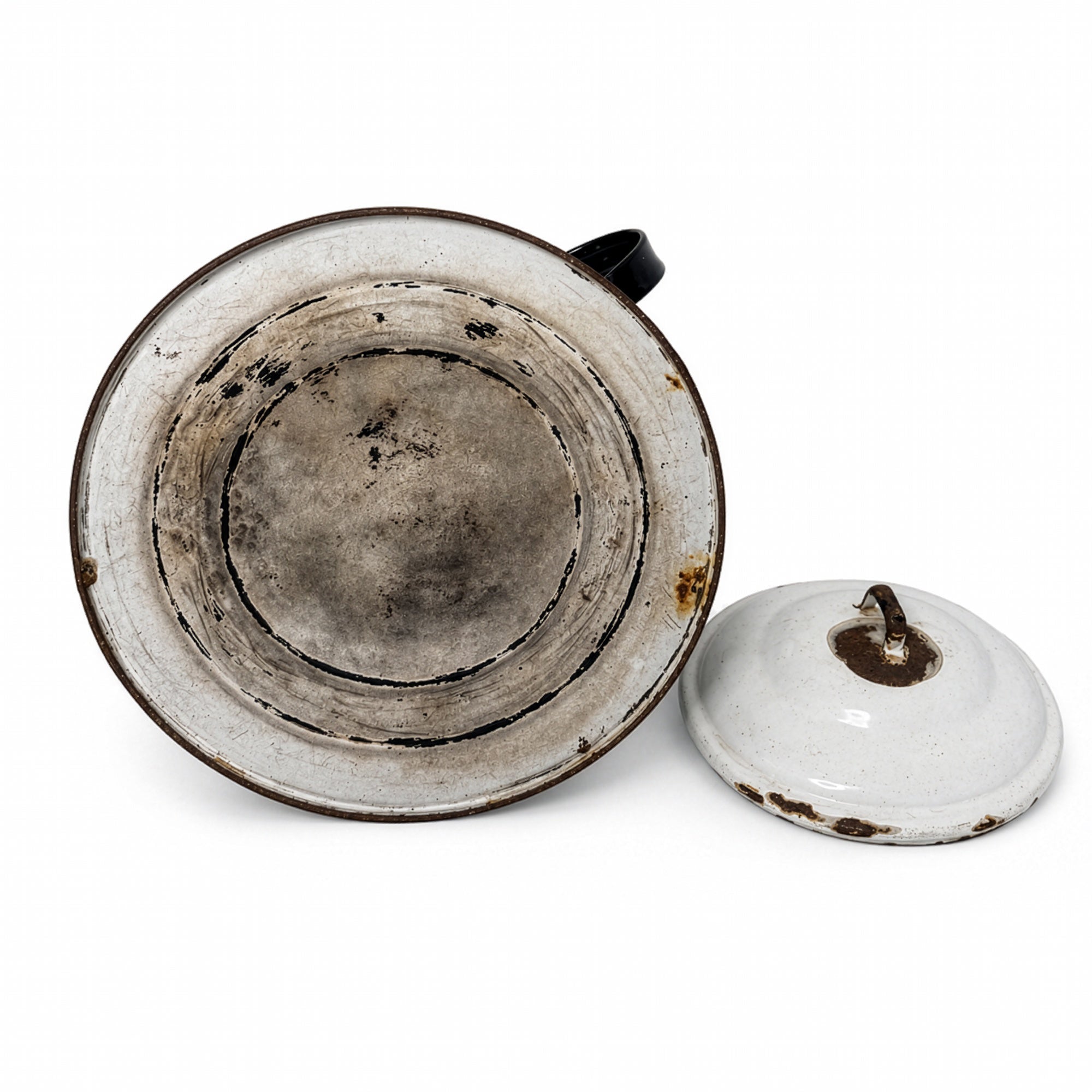 Vintage White &amp; Black Enamelware Coffee Pot and Wash Basin Set, 1920s