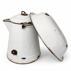 Vintage White &amp; Black Enamelware Coffee Pot and Wash Basin Set, 1920s