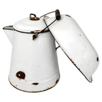 Vintage White &amp; Black Enamelware Coffee Pot and Wash Basin Set, 1920s