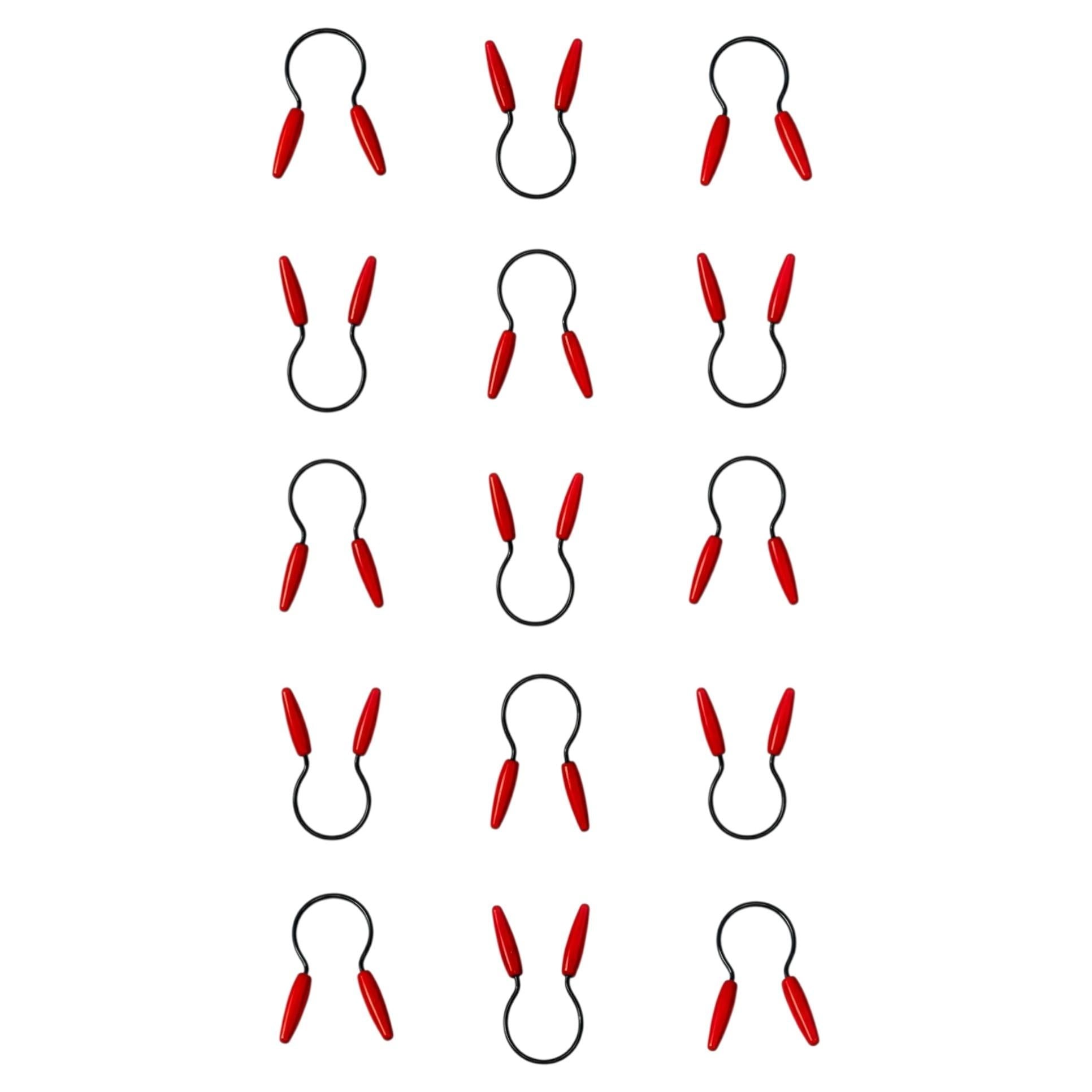 Wall Installation of 15 Antique Red Wood-Handled Jar Openers