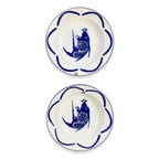 Vintage Set of Six Chinese Enamelware Plates with Blue and White Koi Fish Design