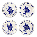 Vintage Set of Six Chinese Enamelware Plates with Blue and White Koi Fish Design