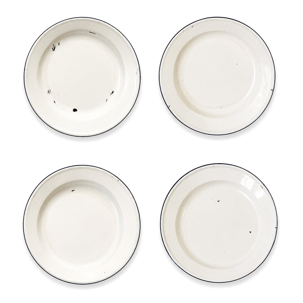 Vintage Set of Six Chinese Enamelware Plates with Blue and White Koi Fish Design