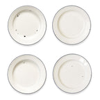 Vintage Set of Six Chinese Enamelware Plates with Blue and White Koi Fish Design