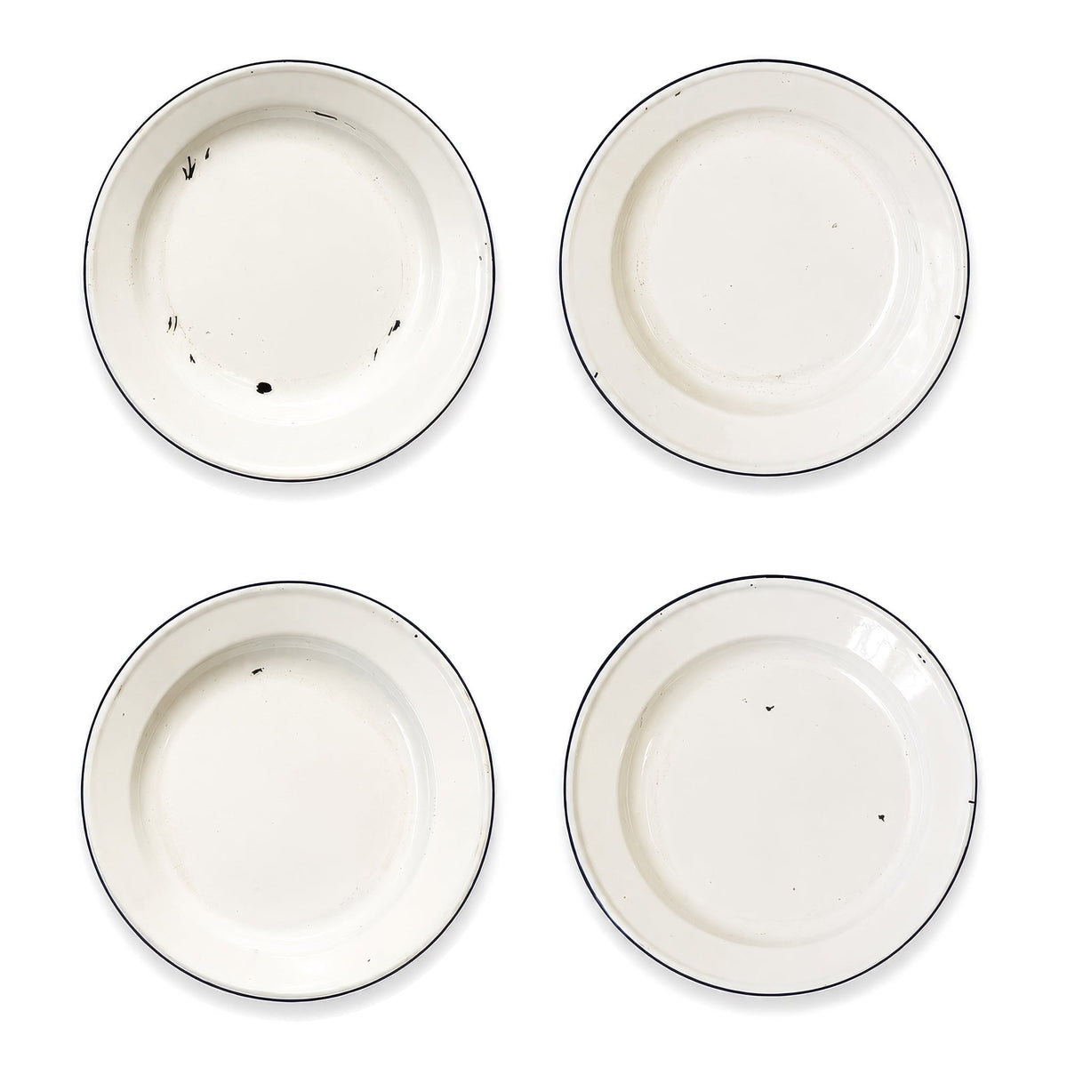 Vintage Set of Six Chinese Enamelware Plates with Blue and White Koi Fish Design