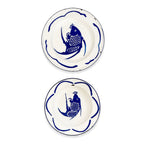 Vintage Set of Six Chinese Enamelware Plates with Blue and White Koi Fish Design