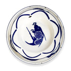 Vintage Set of Six Chinese Enamelware Plates with Blue and White Koi Fish Design