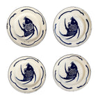Vintage Set of Six Chinese Enamelware Plates with Blue and White Koi Fish Design
