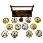Antique Quimper Porcelain Butter Pats Set with Caddy and Doilies