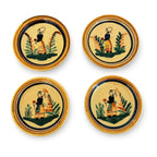 Antique Quimper Porcelain Butter Pats Set with Caddy and Doilies