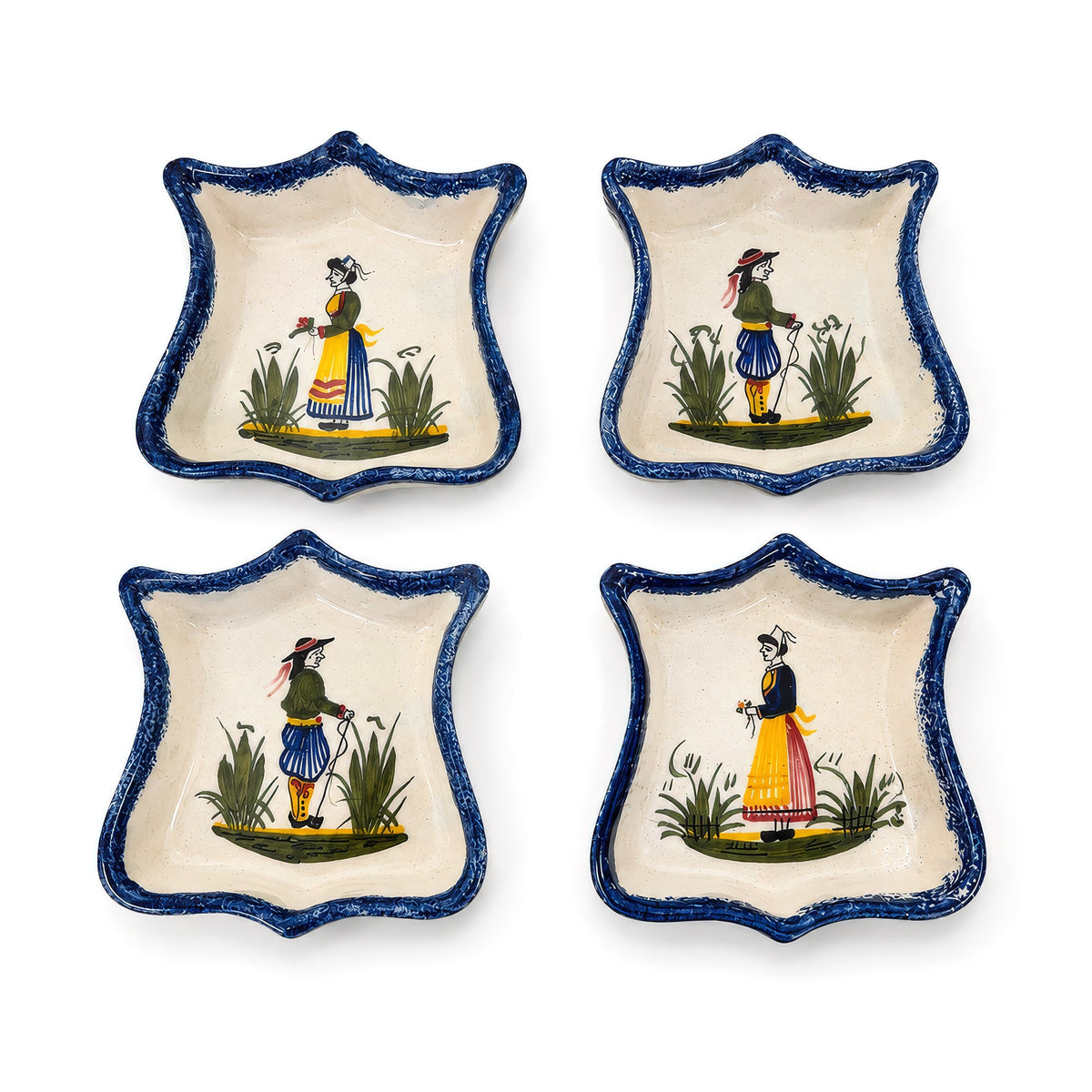 Vintage Set of 7 Henriot Quimper Breton Faience Trinket Dishes