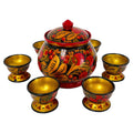 Vintage Russian Khokhloma Hand-Painted Lacquered Wood Salt Cellar and Dip Set, 7