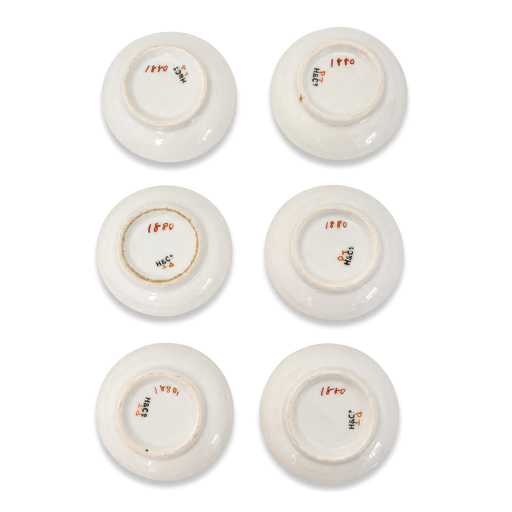 Set of Six Antique Haviland Limoges Porcelain Butter Pats with Floral Wheat Patt