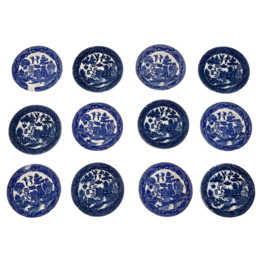 Set of 12 Vintage Japanese Blue Willow Porcelain Butter Pat Dishes