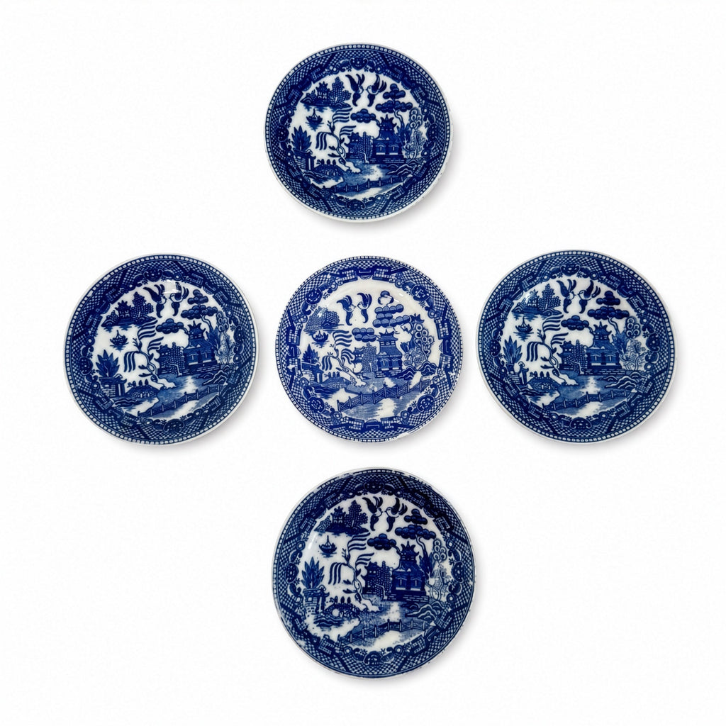 Set of 12 Vintage Japanese Blue Willow Porcelain Butter Pat Dishes