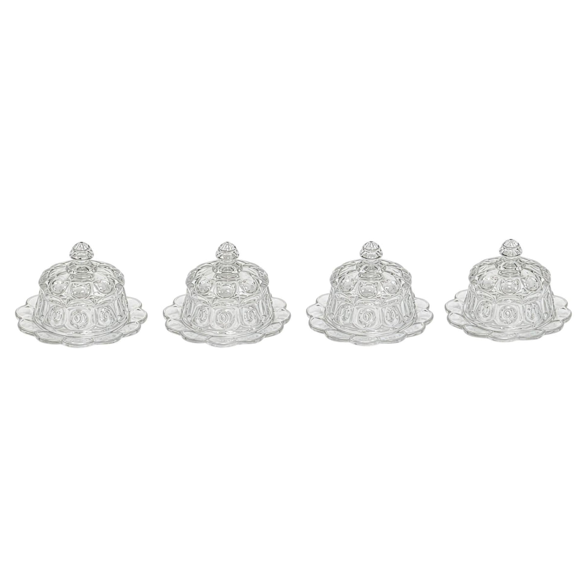 Set of Mosser Glass Miniature Covered Butter Dishes, Cherry Motif