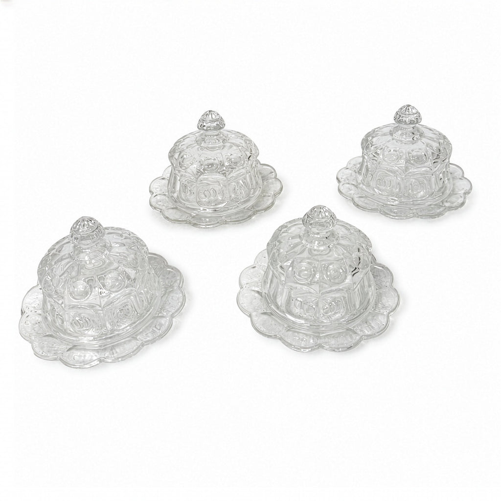 Set of Mosser Glass Miniature Covered Butter Dishes, Cherry Motif
