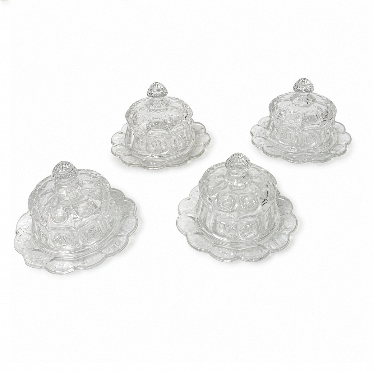 Set of Mosser Glass Miniature Covered Butter Dishes, Cherry Motif